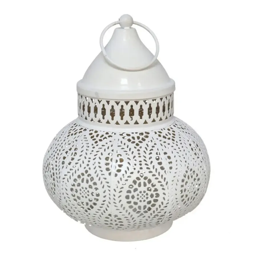 Merkloos Tuin lantaarn - Marokkaanse sfeer - wit/goud - D15 x H19 cm - metaal