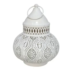 Merkloos Tuin lantaarn - Marokkaanse sfeer - wit/goud - D15 x H19 cm - metaal
