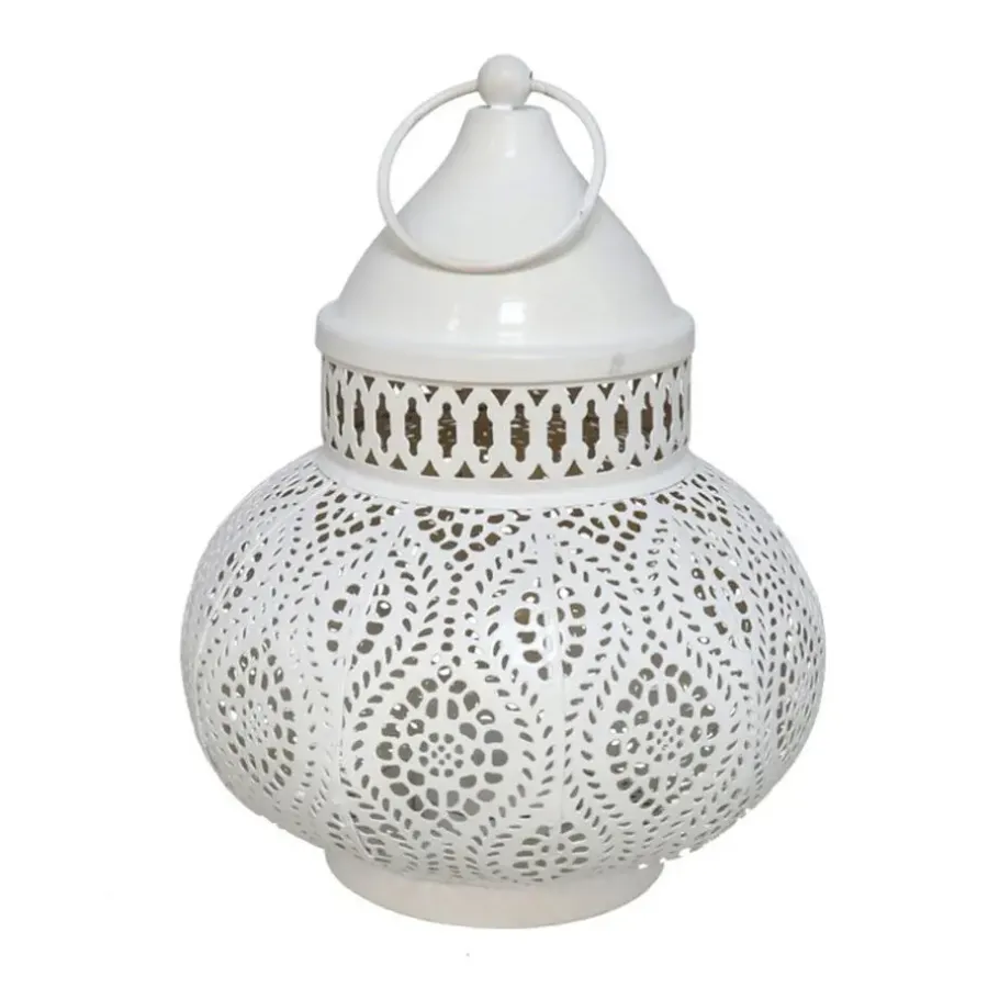 Merkloos Tuin lantaarn - Marokkaanse sfeer - wit/goud - D15 x H19 cm - metaal