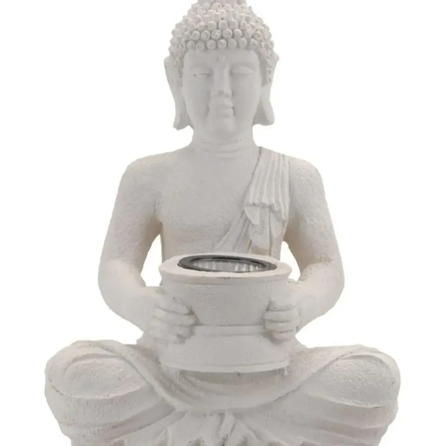 Merkloos Tuinbeeld - Boeddha - incl verlichting - solar - polystone - 31 cm