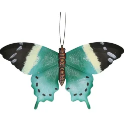 Tuindecoratie-Merkloos Tuindecoratie muurvlinder - zwart / blauw - metaal - 44 cm