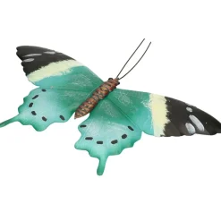 Tuindecoratie-Merkloos Tuindecoratie muurvlinder - zwart / blauw - metaal - 44 cm