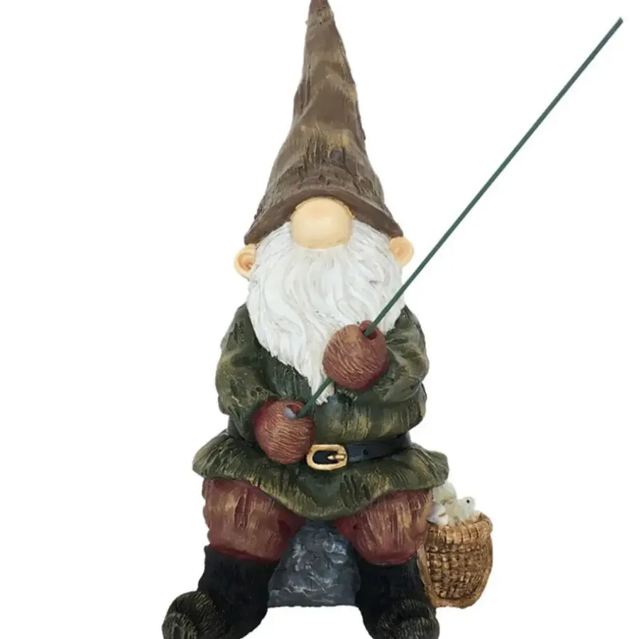 True to Nature Tuinkabouter beeld - visser - tuindecoratie - 25 cm - polyresin