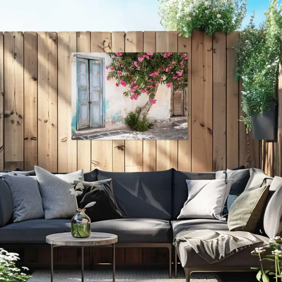 Tuindecoratie-Reinders Tuinposter Greek Facade - 60 x 80cm - Roze