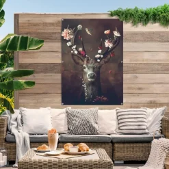 Tuindecoratie-Reinders Tuinposter Hert - 140 x 100cm - Bruin