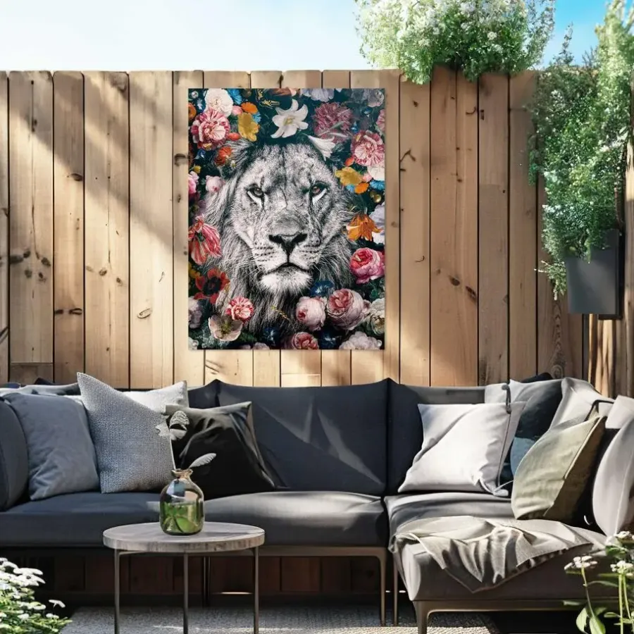 Tuindecoratie-Reinders Tuinposter Leeuw - 80 x 60cm - Bont