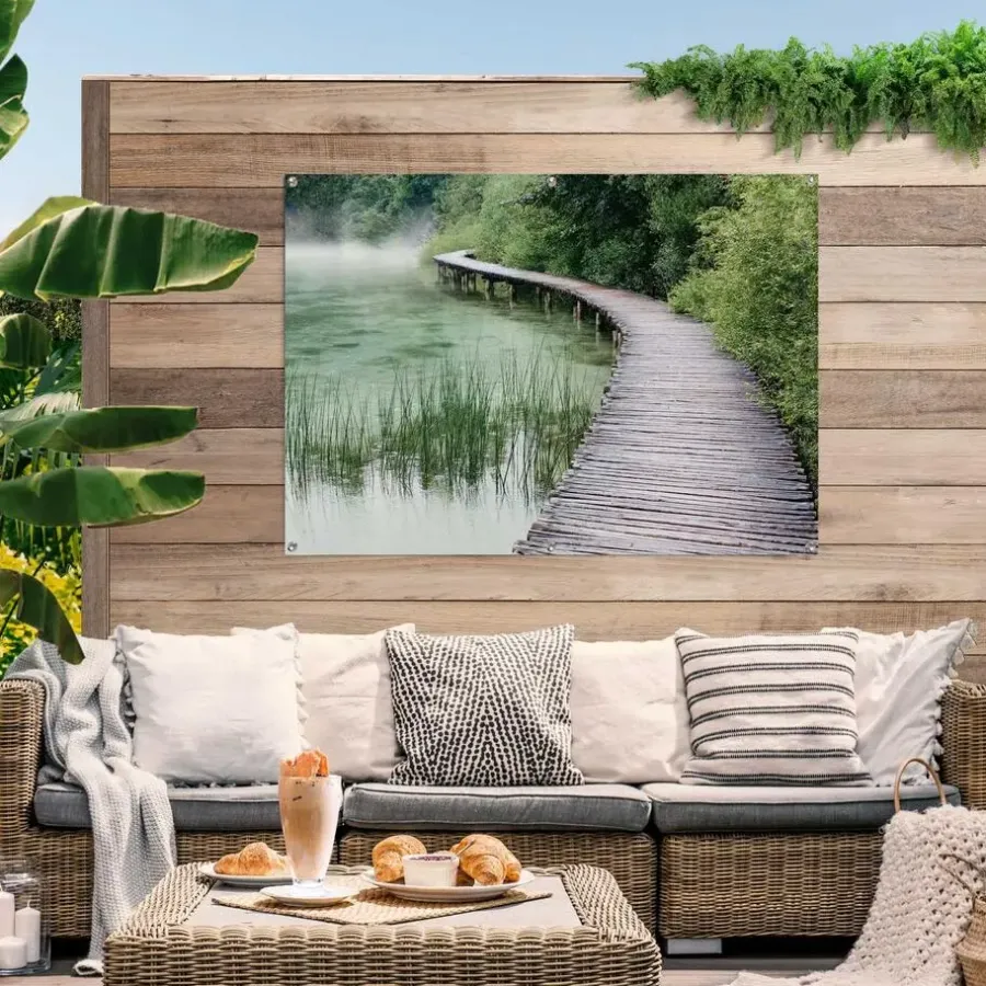 Tuindecoratie-Reinders Tuinposter Steiger aan de rand van het meer - 100 x 140cm - Groen