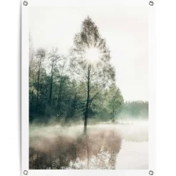 Tuindecoratie-Reinders Tuinposter Zon door de bomen - 80 x 60cm - Groen