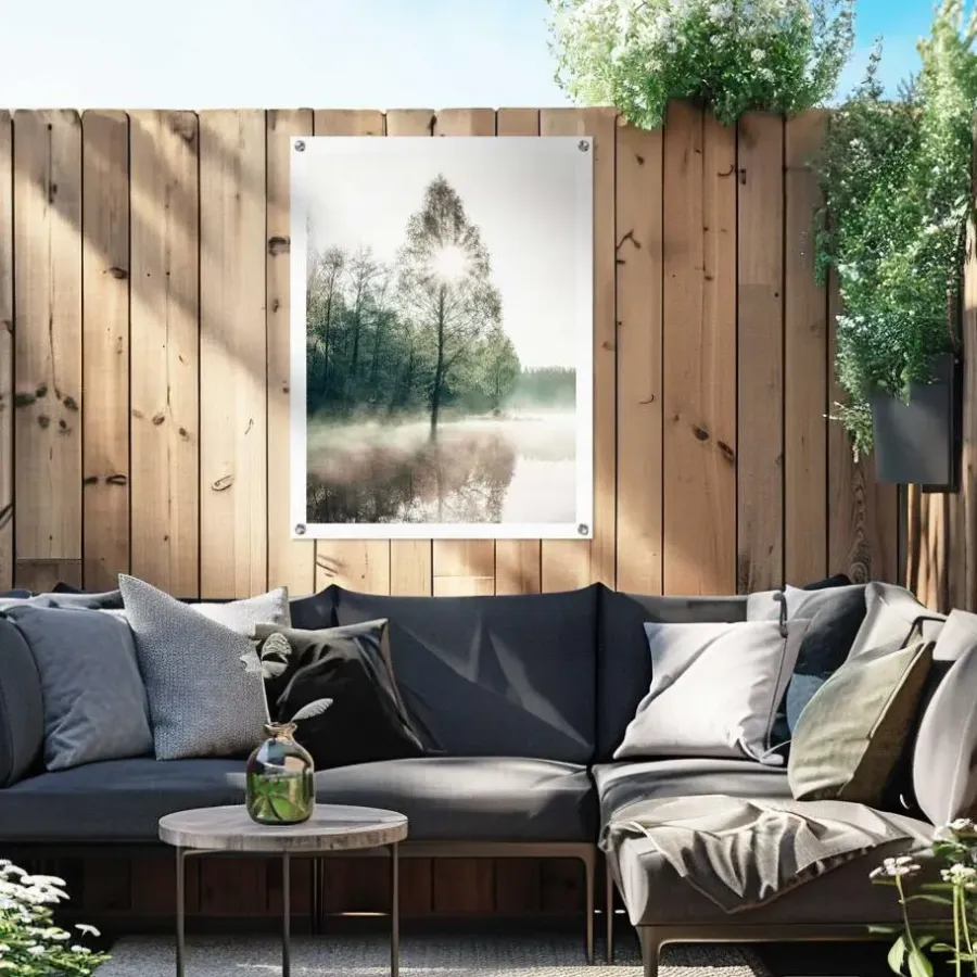 Tuindecoratie-Reinders Tuinposter Zon door de bomen - 80 x 60cm - Groen