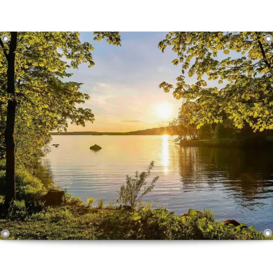 Reinders Tuinposter Zonsondergang aan het meer - 60 x 80cm - Groen