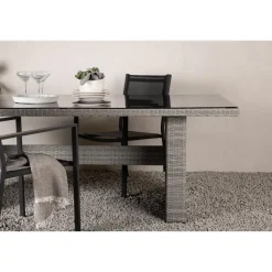 Fjôrd Tuintafel Grijs Wicker/Glas - 200x100x74cm - Padova