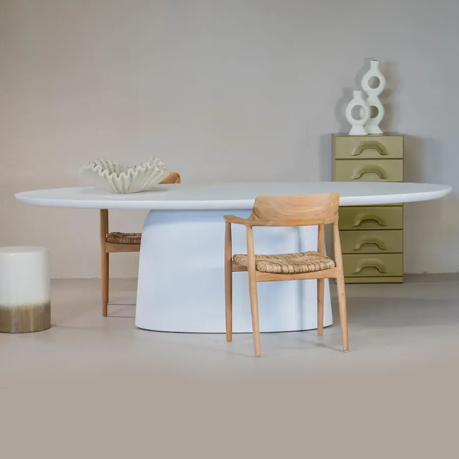 Giga Meubel Tuintafel Ovaal - Wit Betonlook - 240x110x74cm - Myrna