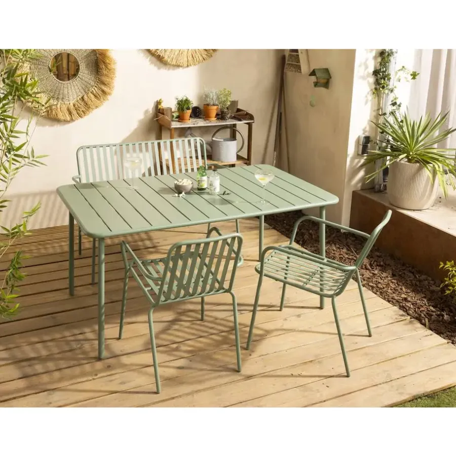 Leen Bakker Tuintafel Vence - metaal lichtgroen - 72x150x90 cm