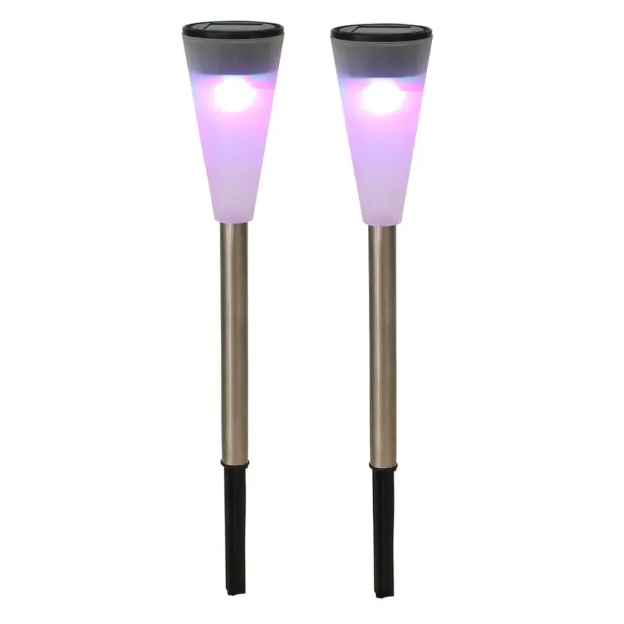 Buitenverlichting|Prikspots-Merkloos Tuinverlichting prikspot - LED - gekleurd - RVS - 36 cm