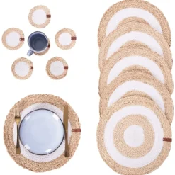 Placemats-Leen Bakker TUMERIC - Set van 12 placemats en onderzetters - Natuurlijk - Jute