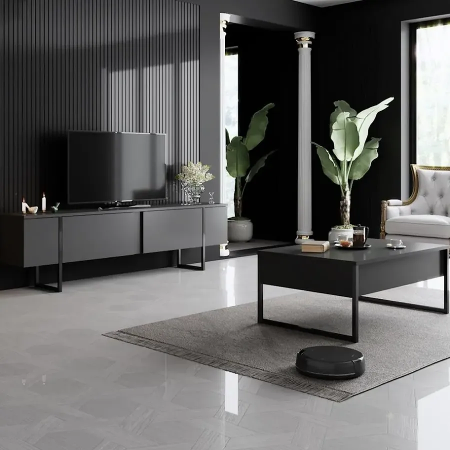 Tv Meubels-Arabic House Tv-Meubel Luxe Melamine Antraciet Zwart