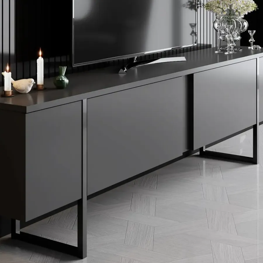 Tv Meubels-Arabic House Tv-Meubel Luxe Melamine Antraciet Zwart