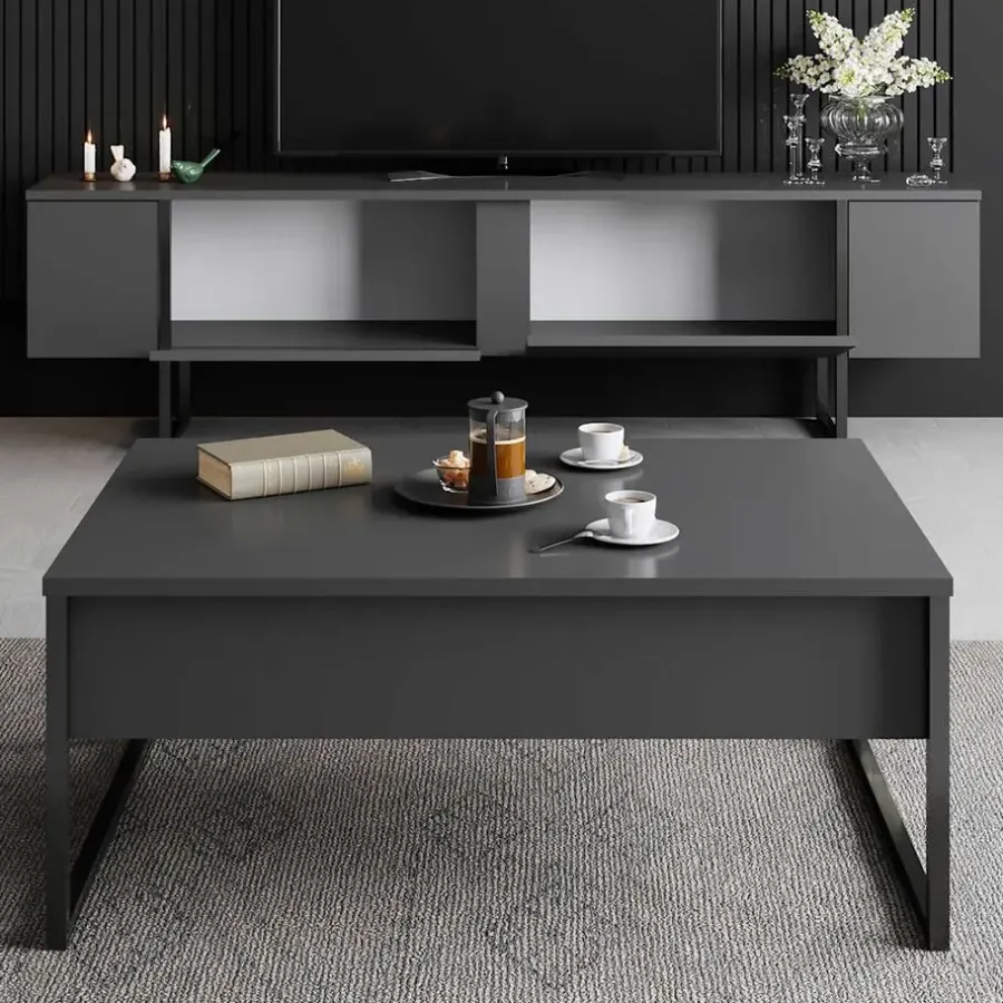 Tv Meubels-Arabic House Tv-Meubel Luxe Melamine Antraciet Zwart