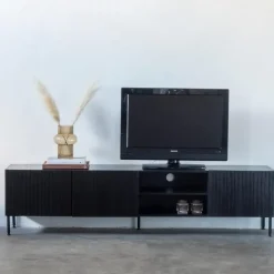 Tv Meubels-Giga Meubel Tv-Meubel Mangohout Zwart - 200x40x50cm - 3-Deurs - Kast Roman