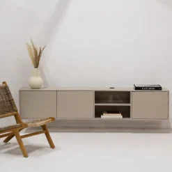 Tv Meubels-Giga Meubel Tv-Meubel Taupe Mangohout - 3-Deurs - 200x30x40cm - Loiza