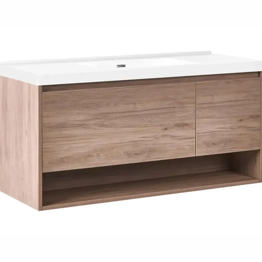 Wastafelkasten-Leen Bakker UMAYO - Wandgemonteerd meubel met wasbak - Lichtbruin - 120 cm - MDF