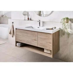Wastafelkasten-Leen Bakker UMAYO - Wandgemonteerd meubel met wasbak - Lichtbruin - 120 cm - MDF