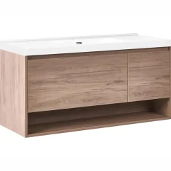 Wastafelkasten-Leen Bakker UMAYO - Wandgemonteerd meubel met wasbak - Lichtbruin - 120 cm - MDF