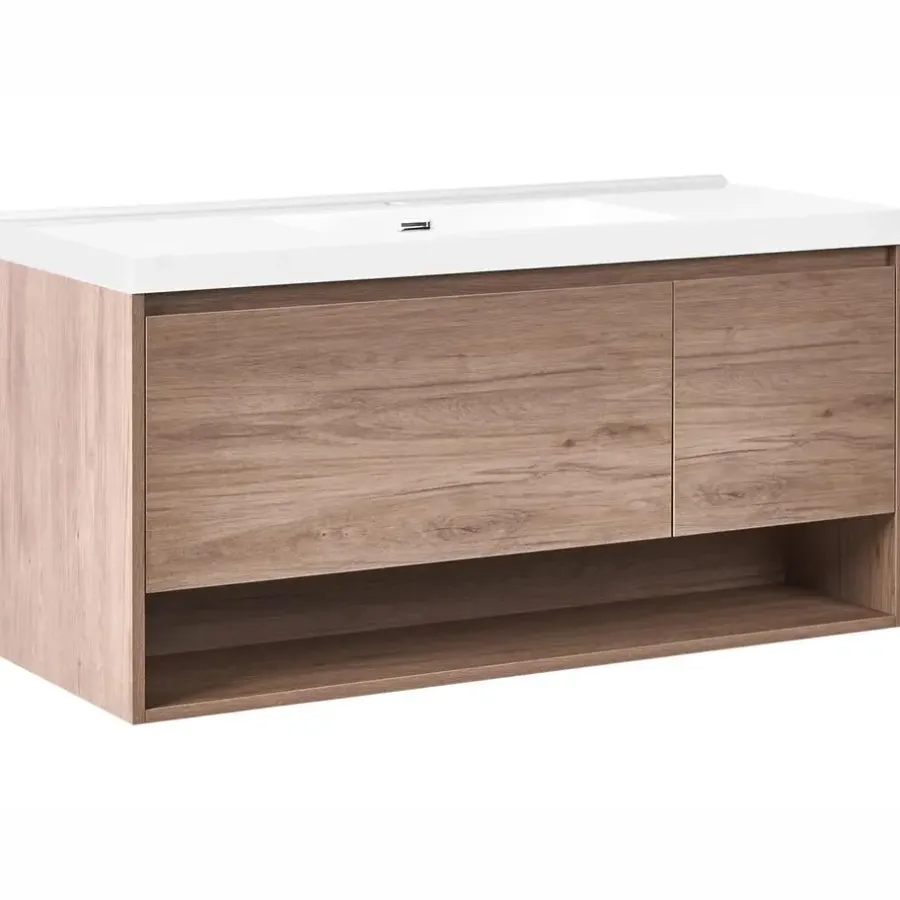 Wastafelkasten-Leen Bakker UMAYO - Wandgemonteerd meubel met wasbak - Lichtbruin - 120 cm - MDF