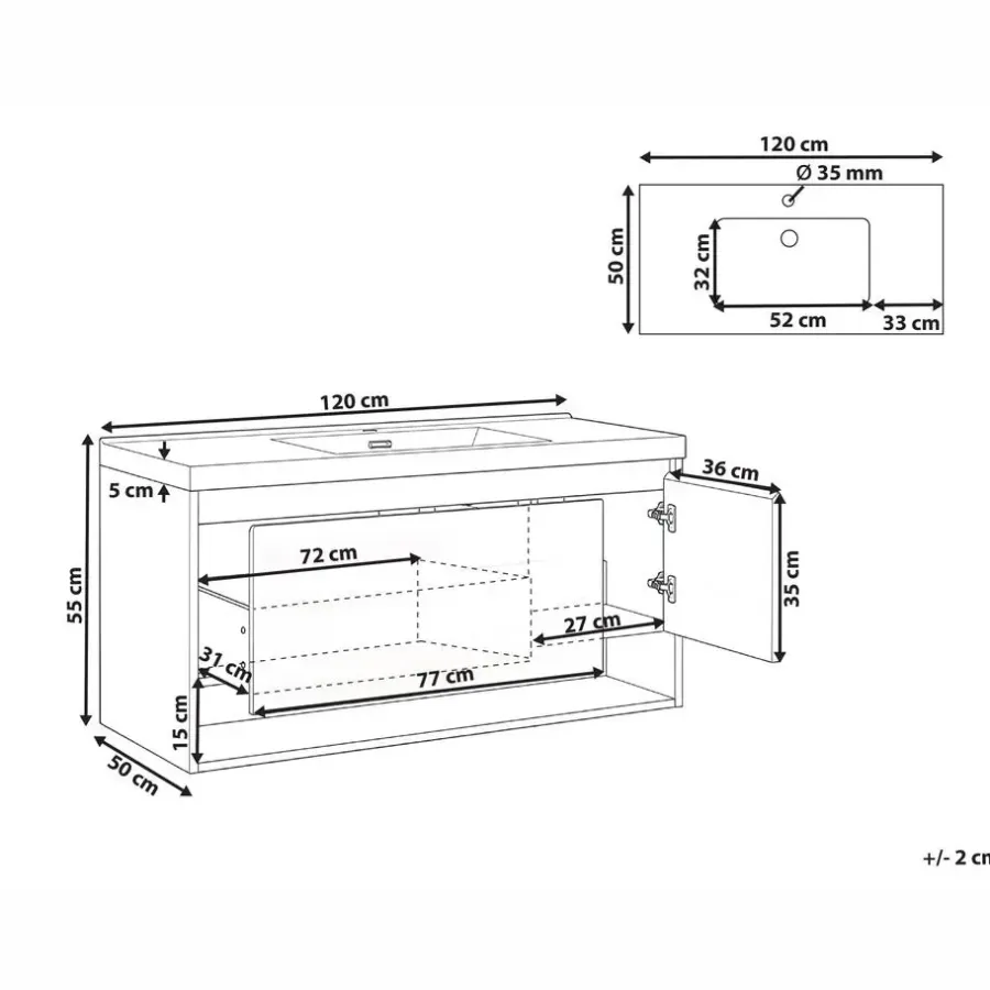 Wastafelkasten-Leen Bakker UMAYO - Wandgemonteerd meubel met wasbak - Lichtbruin - 120 cm - MDF