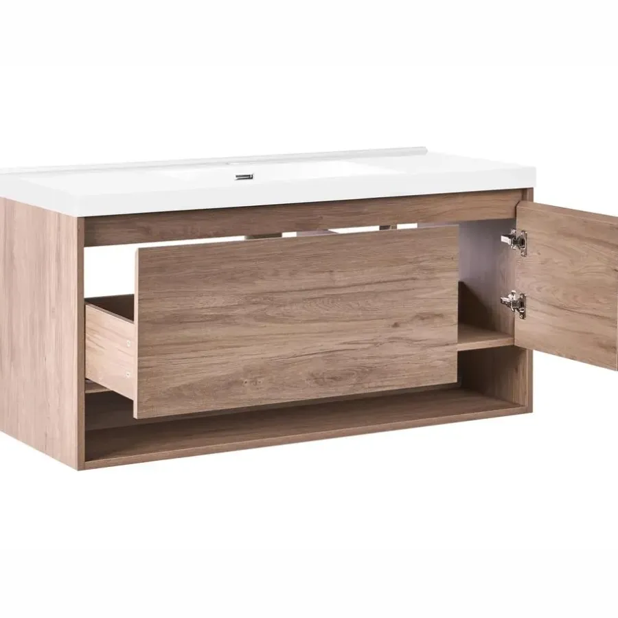 Wastafelkasten-Leen Bakker UMAYO - Wandgemonteerd meubel met wasbak - Lichtbruin - 120 cm - MDF