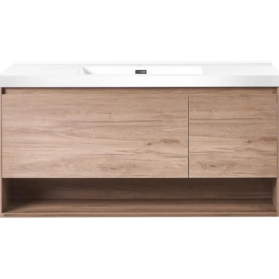 Wastafelkasten-Leen Bakker UMAYO - Wandgemonteerd meubel met wasbak - Lichtbruin - 120 cm - MDF