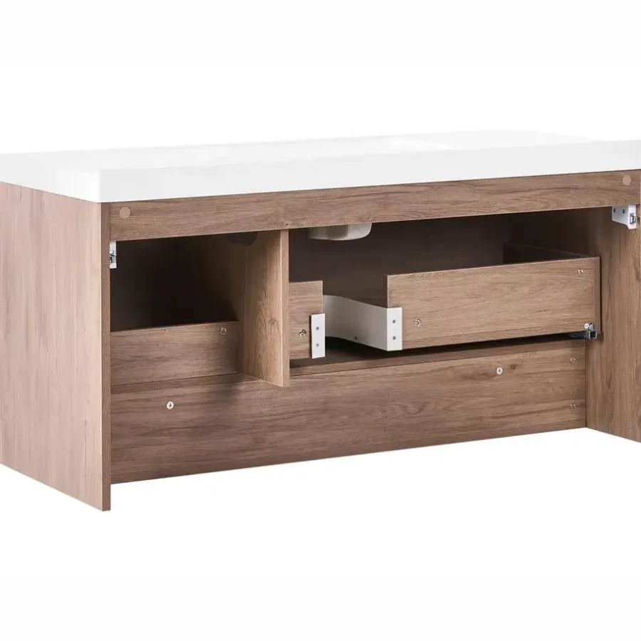 Wastafelkasten-Leen Bakker UMAYO - Wandgemonteerd meubel met wasbak - Lichtbruin - 120 cm - MDF