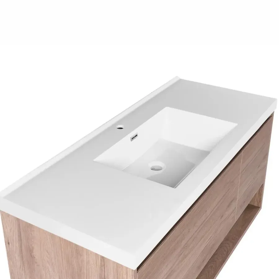 Wastafelkasten-Leen Bakker UMAYO - Wandgemonteerd meubel met wasbak - Lichtbruin - 120 cm - MDF