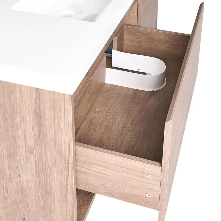 Wastafelkasten-Leen Bakker UMAYO - Wandgemonteerd meubel met wasbak - Lichtbruin - 120 cm - MDF