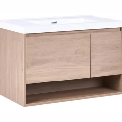 Wastafelkasten-Leen Bakker UMAYO - Wandgemonteerd meubel met wasbak - Lichtbruin - MDF
