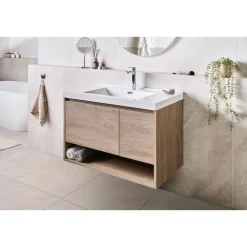 Wastafelkasten-Leen Bakker UMAYO - Wandgemonteerd meubel met wasbak - Lichtbruin - MDF