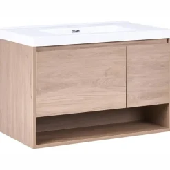 Wastafelkasten-Leen Bakker UMAYO - Wandgemonteerd meubel met wasbak - Lichtbruin - MDF