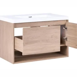 Wastafelkasten-Leen Bakker UMAYO - Wandgemonteerd meubel met wasbak - Lichtbruin - MDF