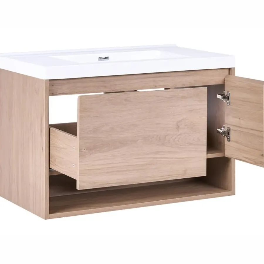 Wastafelkasten-Leen Bakker UMAYO - Wandgemonteerd meubel met wasbak - Lichtbruin - MDF