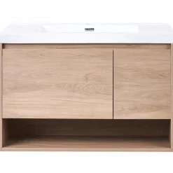 Wastafelkasten-Leen Bakker UMAYO - Wandgemonteerd meubel met wasbak - Lichtbruin - MDF