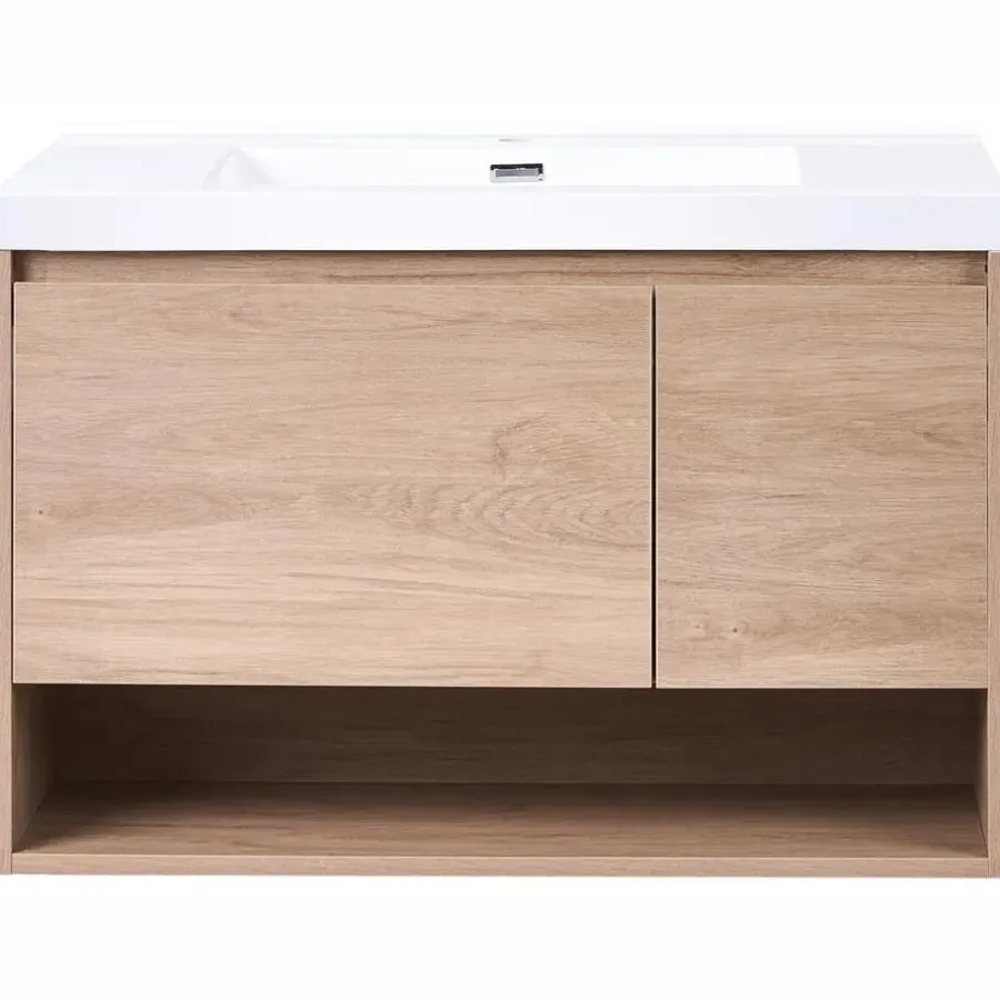 Wastafelkasten-Leen Bakker UMAYO - Wandgemonteerd meubel met wasbak - Lichtbruin - MDF