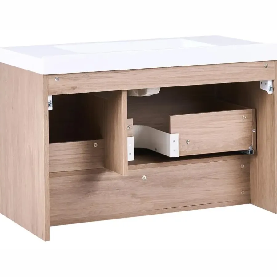 Wastafelkasten-Leen Bakker UMAYO - Wandgemonteerd meubel met wasbak - Lichtbruin - MDF