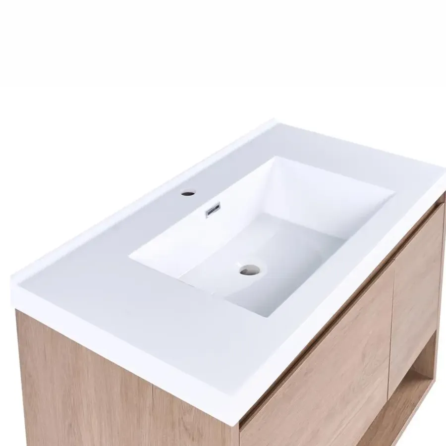 Wastafelkasten-Leen Bakker UMAYO - Wandgemonteerd meubel met wasbak - Lichtbruin - MDF