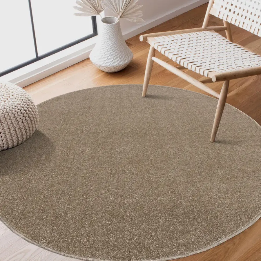 Muratap Uni Rond Effen Laagpolig Vloerkleed Modern Beige - 150 CM ROND