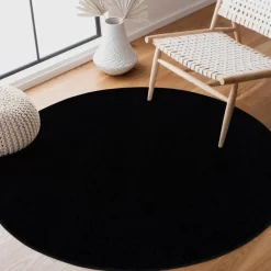 Ronde Vloerkleden-Muratap Uni Rond Effen Laagpolig Vloerkleed Modern Zwart - 300 CM ROND