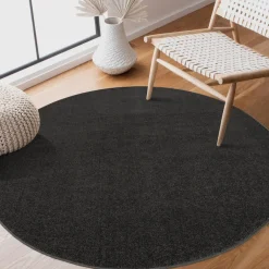 Laagpolige Vloerkleden|Ronde Vloerkleden-Muratap Uni Rond Effen Laagpolig Vloerkleed Modern Donker Grijs - 240 CM ROND