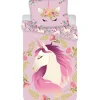 Kinderdekbedovertrekken-Merkloos Unicorn Dekbedovertrek Flowers - Eenpersoons - 140 x 200 cm - Katoen
