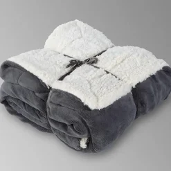 Plaids-Unique Living - Lars coral fleece/suede plaid 150x200cm dark grey
