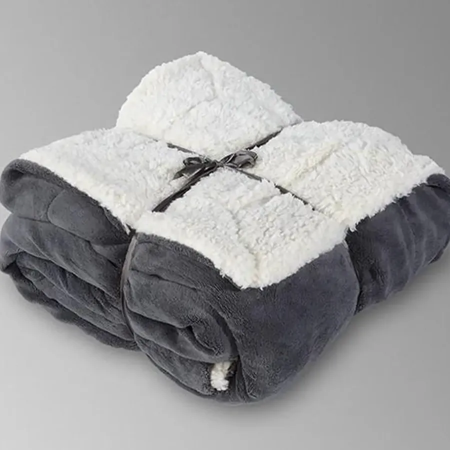 Plaids-Unique Living - Lars coral fleece/suede plaid 150x200cm dark grey