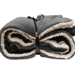 Plaids-Unique Living - Lars coral fleece/suede plaid 150x200cm dark grey
